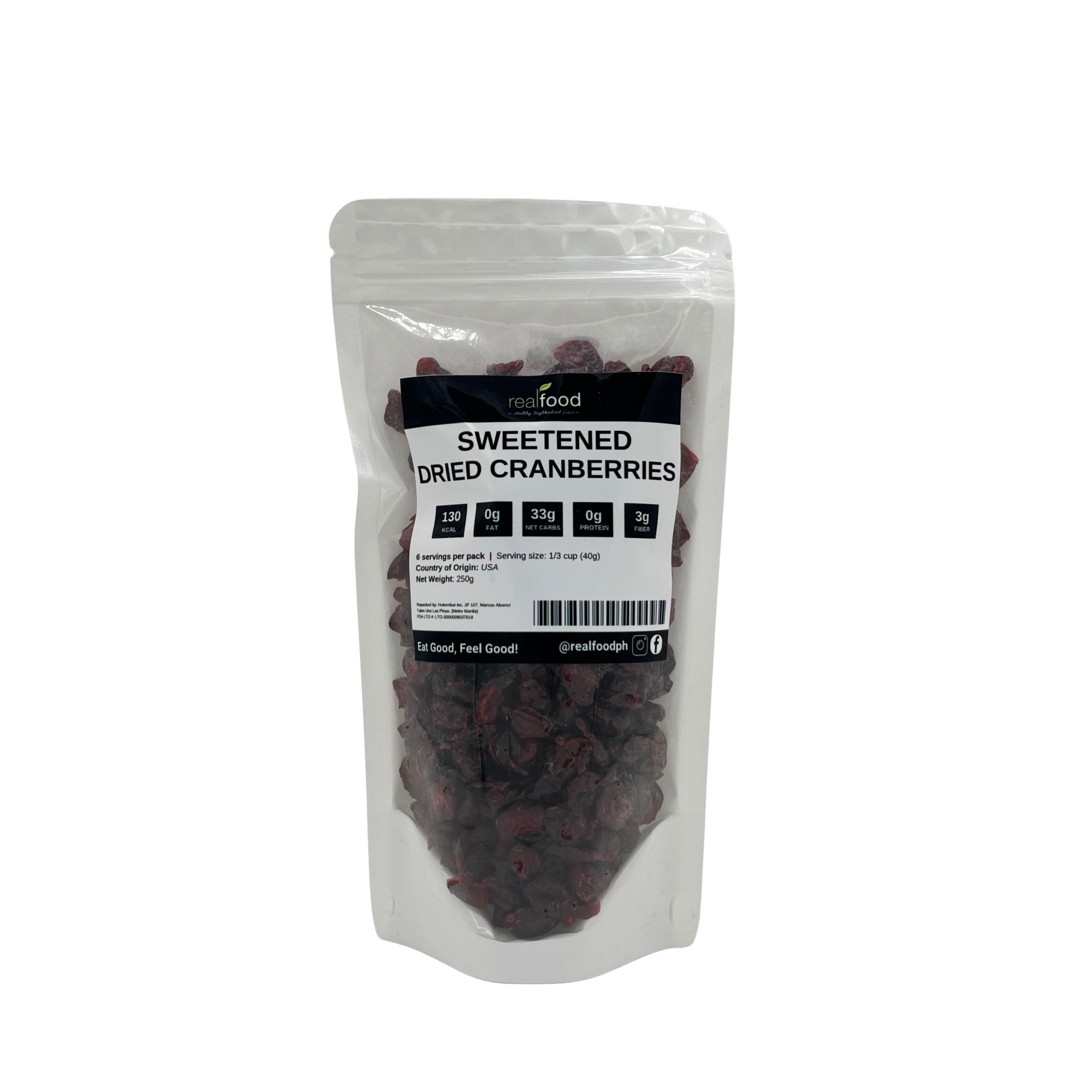 Real Food PH -Sweetened Dried Cranberries 250g
