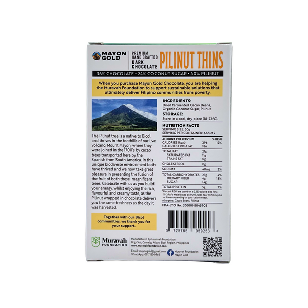 Mayon Gold – Dark Chocolate Pili Nut Thins