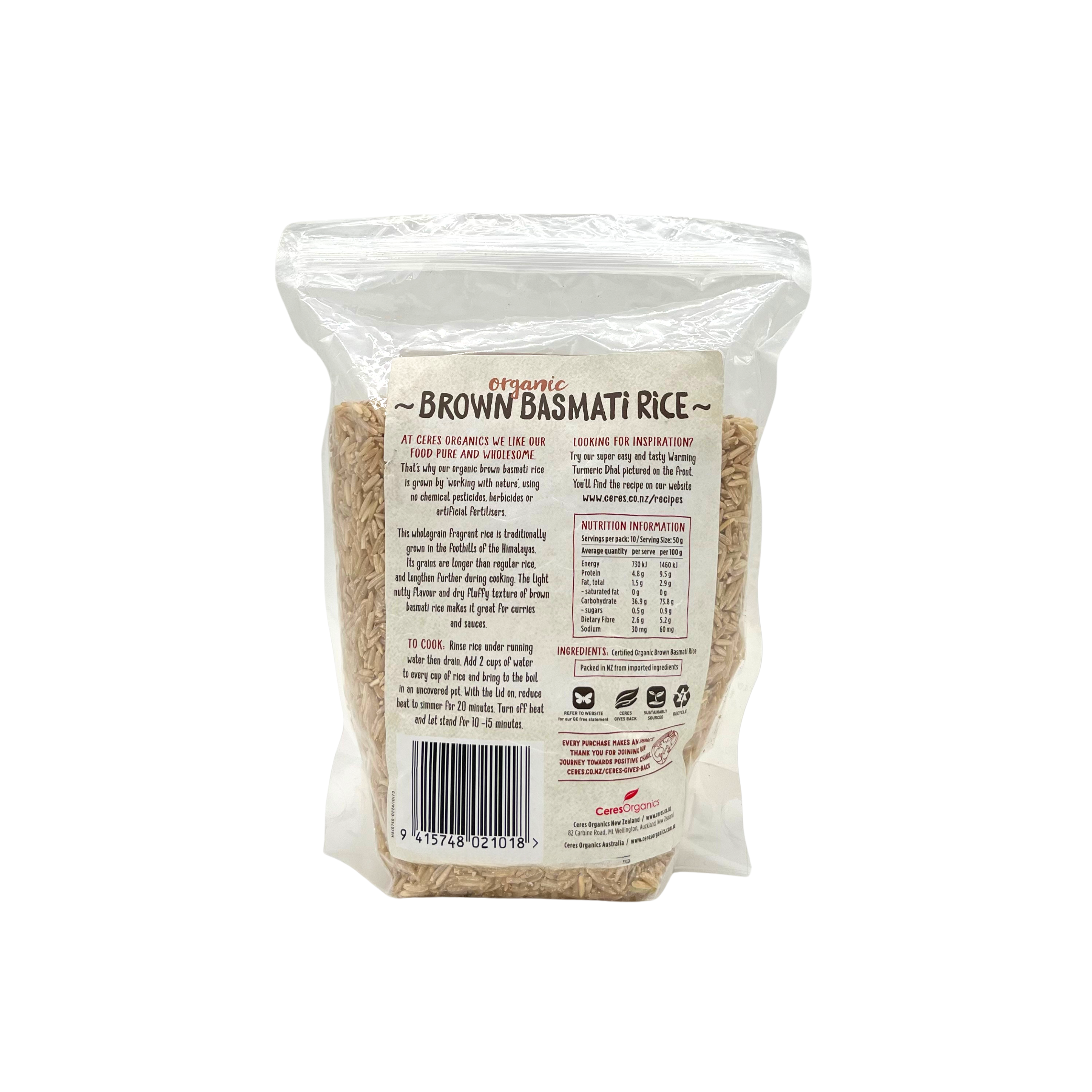Ceres Organics – Organic Brown Basmati Rice 500g