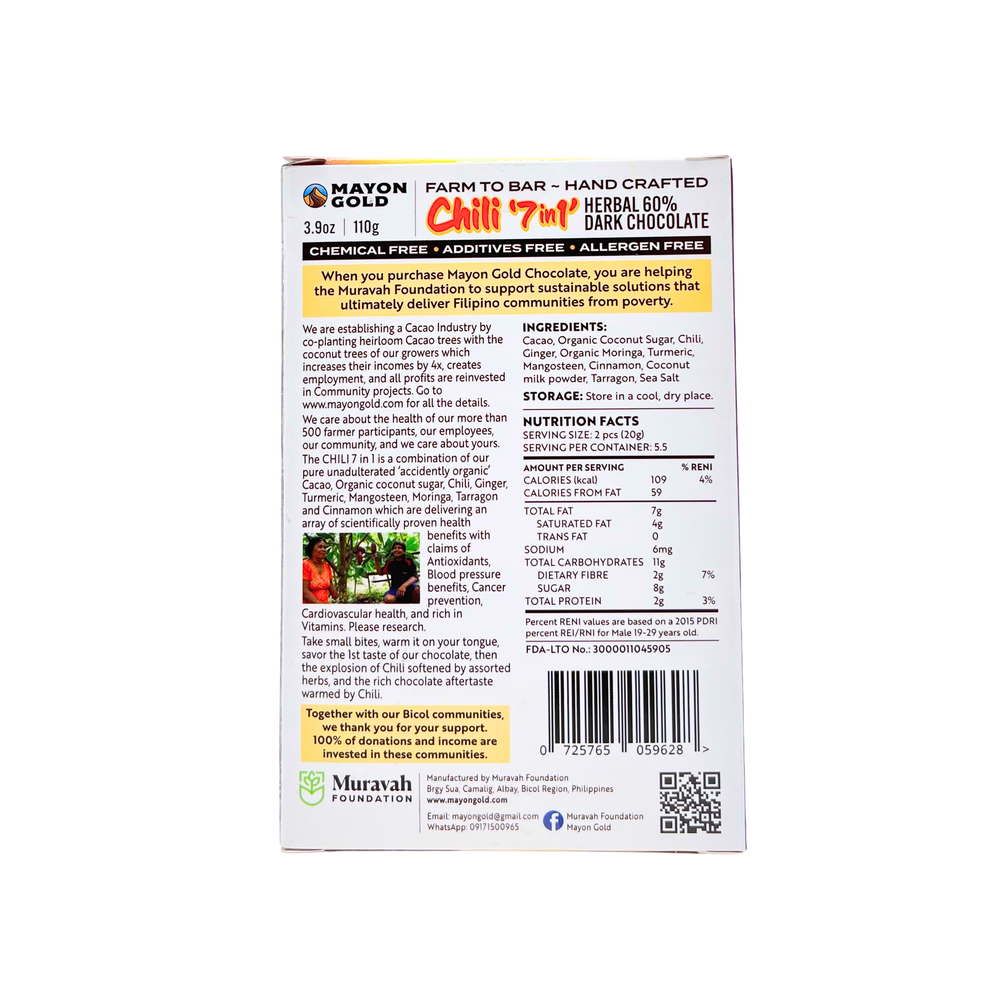 Mayon Gold – Chili 7 in 1 Herbal Dark Chocolate