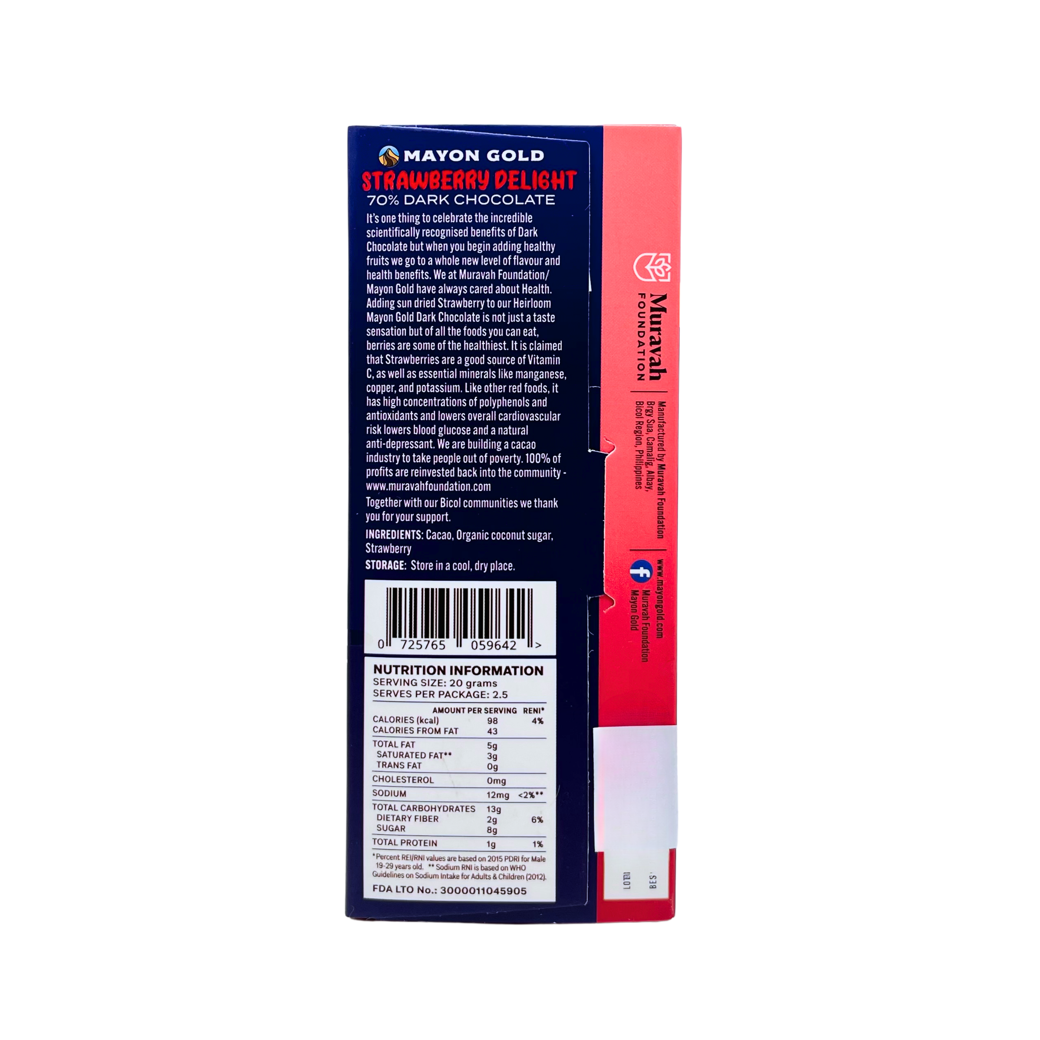 Mayon Gold – Strawberry Delight 70% Dark Chocolate