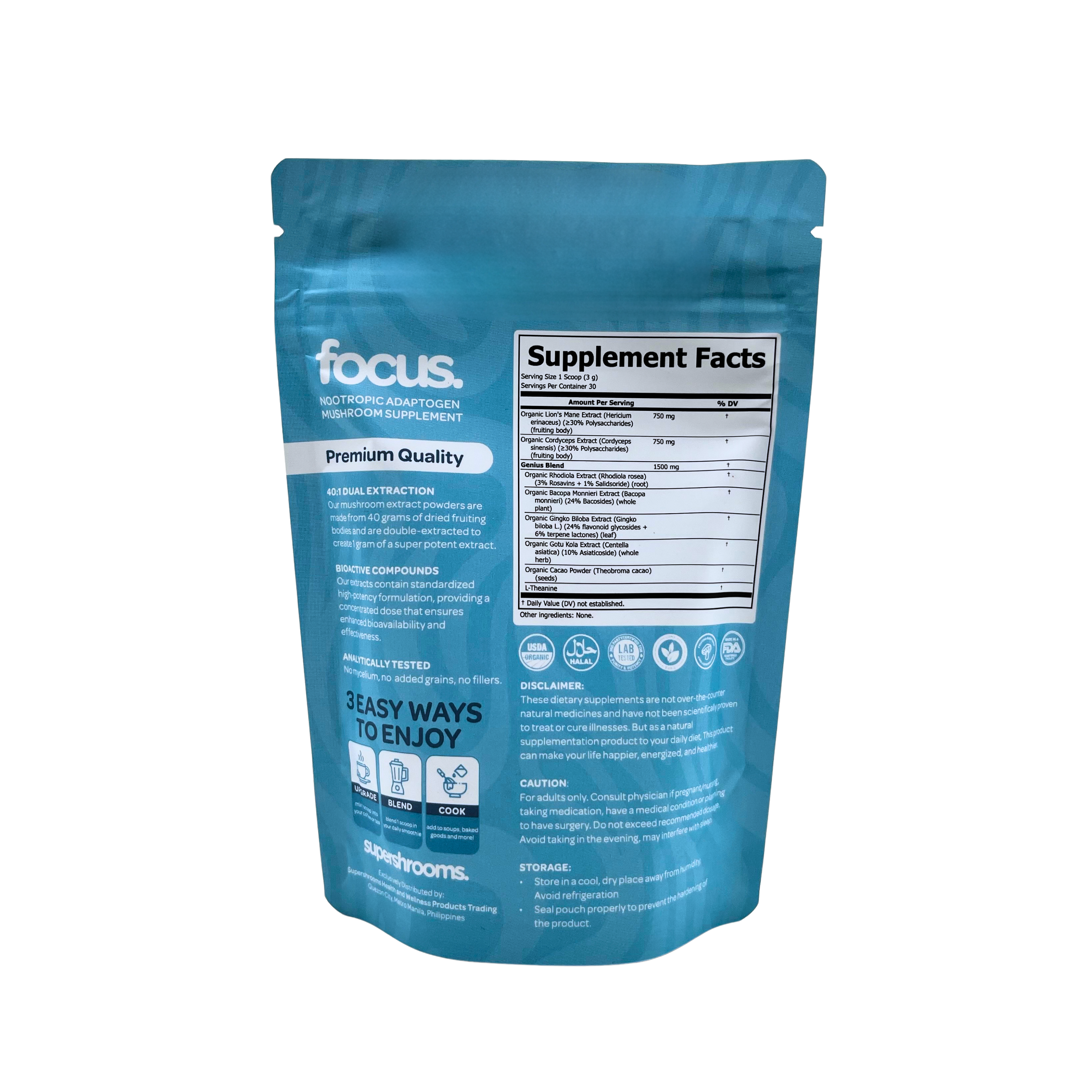 Supershrooms - Focus 8 in 1 Mushroom & Adaptogens Supplement